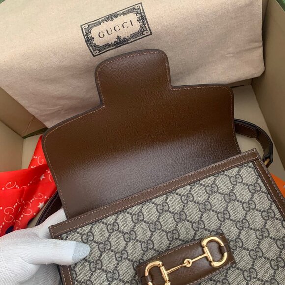 Gucci Beige/Brown GG Coated Canvas Horsebit 1955 Shoulder - Picture 7 of 9